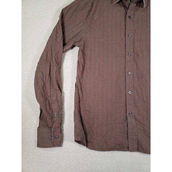 Fossil Shirt Mens Small Cotton Blend Button Up Lightweight Collared Brown - Picture 2 of 12
